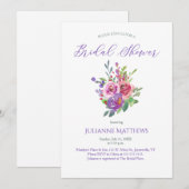 パープルウォーターカラーフローラブーケブライダルシャワー 招待状 (正面/裏面)