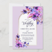 パープルウォーターカラーフローララベンダーアー結婚チーズ 招待状 (正面)