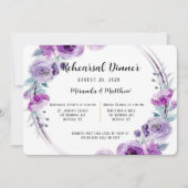 パープルウォーターカラーフローラリースリハーサルディナー 招待状 (正面)