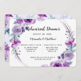 パープルウォーターカラーフローラリースリハーサルディナー 招待状