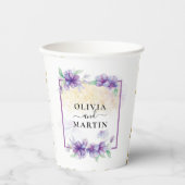 パープルウォーターカラーフローラルウェディングペーパーカップ 紙コップ (正面)