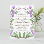 パープルウォーターカラーフローラルリースイスラム教ウェディング 招待状 (スタンド正面)