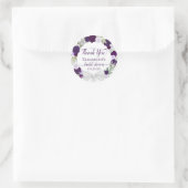 パープルウォーターカラーフローラル ブライダルシャワーのお礼 ラウンドシール (バッグ)