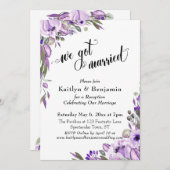 パープルウォーターカラーフローラル「私たち結婚しました」タイポグラフィー 招待状 (正面/裏面)