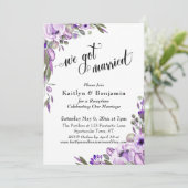 パープルウォーターカラーフローラル We Got Married タイポグラフィ 招待状 (スタンド正面)