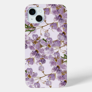 パープルウォーターカラーフローラルiPhoneケース iPhone 15 Miniケース