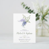 パープルウォーターカラーフローラ結婚ブーケ インビテーションポストカード (スタンド正面)