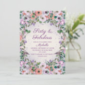パープルウォーターカラーフローラ60ファブラス誕生日 招待状 (スタンド正面)