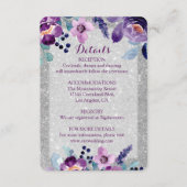 パープルウォーターカラーフローラ&シルバーグリッター結婚ズ エンクロージャーカード (正面)