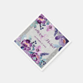 パープルウォーターカラーフローラ&シルバーグリッター結婚ズ スタンダードカクテルナプキン (角)