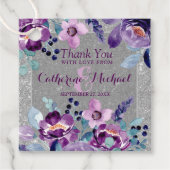 パープルウォーターカラーフローラ&シルバーグリッター結婚ズ フェイバータグ (正面)