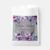 パープルウォーターカラーフローラ&シルバーグリッター結婚ズ フェイバーバッグ (正面)