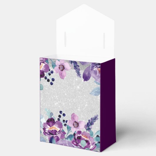 パープルウォーターカラーフローラ&シルバーグリッター結婚ズ フェイバーボックス (オープン)