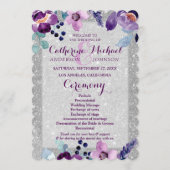 パープルウォーターカラーフローラ&シルバーグリッター結婚ズ プログラム (正面)