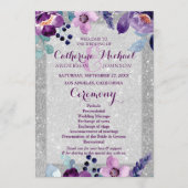 パープルウォーターカラーフローラ&シルバーグリッター結婚ズ プログラム (正面)