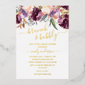パープルウォーターカラーブランチ&バブリーブライダルシャワー 箔招待状 (正面)