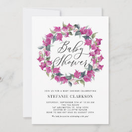 パープルウォーターカラーブーゲンビリアリースベビーシャワー 招待状