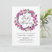 パープルウォーターカラーブーゲンビリアリースベビーシャワー 招待状 (スタンド正面)