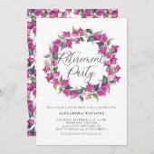 パープルウォーターカラーブーゲンビリアリース退職 招待状 (正面/裏面)