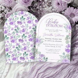 パープルウォーターカラーベイビーシャワー Baby In Bloom 招待状