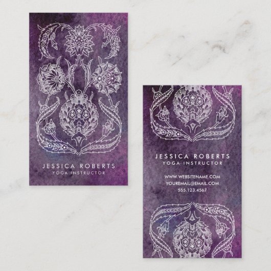 パープルウォーターカラーボヘミアンフローラ 名刺 (正面/裏面)