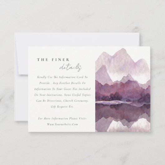 パープルウォーターカラーマウンテンレイク結婚ス詳細 招待状 (正面)