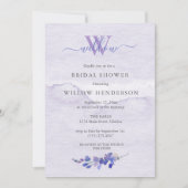 パープルウォーターカラーモノグラムブライダルシャワー 招待状 (正面)