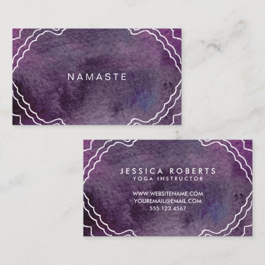 パープルウォーターカラーヨガ先生ナマステ 名刺 (正面/裏面)