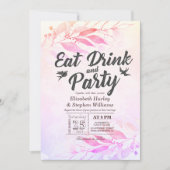 パープルウォーターカラーリーフ EAT Drink & Party ウェディング 招待状 (正面)
