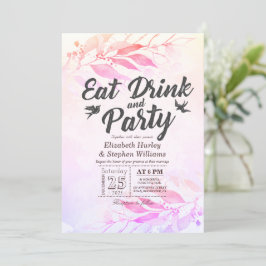 パープルウォーターカラーリーフ EAT Drink & Party ウェディング 招待状
