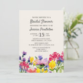 パープルウォーターカラーワイルドフラワーズフローラブライダルシャワー 招待状 (スタンド正面)