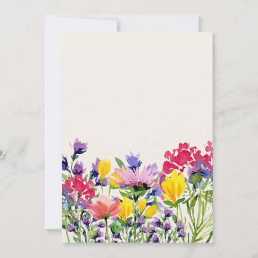 パープルウォーターカラーワイルドフラワーズフローラブライダルシャワー 招待状 (裏面)