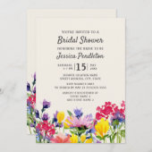 パープルウォーターカラーワイルドフラワーズフローラブライダルシャワー 招待状 (正面/裏面)