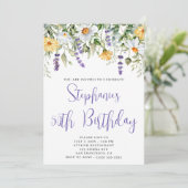 パープルウォーターカラーワイルドフラワーズ誕生日 招待状 (スタンド正面)