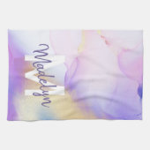 パープルウォーターカラー抽象芸術ガーリーラグジュアリーモノグラム キッチンタオル (横)