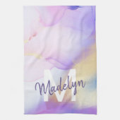 パープルウォーターカラー抽象芸術ガーリーラグジュアリーモノグラム キッチンタオル (縦)