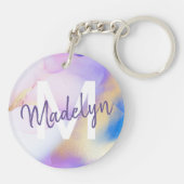 パープルウォーターカラー抽象芸術ガーリーラグジュアリーモノグラム キーホルダー (裏面)