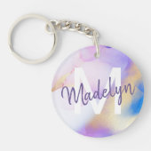 パープルウォーターカラー抽象芸術ガーリーラグジュアリーモノグラム キーホルダー (正面)