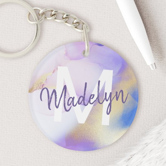 パープルウォーターカラー抽象芸術ガーリーラグジュアリーモノグラム キーホルダー