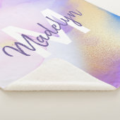 パープルウォーターカラー抽象芸術ガーリーラグジュアリーモノグラム シェルパブランケット (3/4)