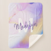 パープルウォーターカラー抽象芸術ガーリーラグジュアリーモノグラム シェルパブランケット (正面)