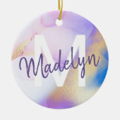 パープルウォーターカラー抽象芸術ガーリーラグジュアリーモノグラム セラミックオーナメント (正面)