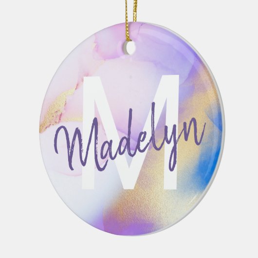 パープルウォーターカラー抽象芸術ガーリーラグジュアリーモノグラム セラミックオーナメント (左)