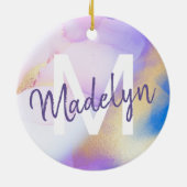 パープルウォーターカラー抽象芸術ガーリーラグジュアリーモノグラム セラミックオーナメント (裏面)