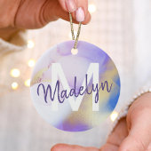 パープルウォーターカラー抽象芸術ガーリーラグジュアリーモノグラム セラミックオーナメント