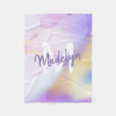 パープルウォーターカラー抽象芸術ガーリーラグジュアリーモノグラム フリースブランケット (正面)