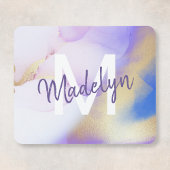 パープルウォーターカラー抽象芸術ガーリーラグジュアリーモノグラム マウスパッド