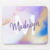 パープルウォーターカラー抽象芸術ガーリーラグジュアリーモノグラム マウスパッド (正面)