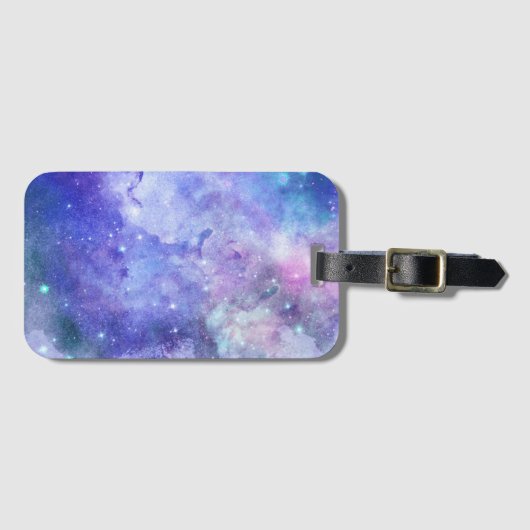 パープルウォーターカラー星空スペースラバー銀河 ラゲッジタグ (正面横)