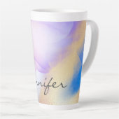 パープルウォーターカラー金ゴールドラグジュアリーパーソナライズされたネーム カフェラテマグ (右アングル)